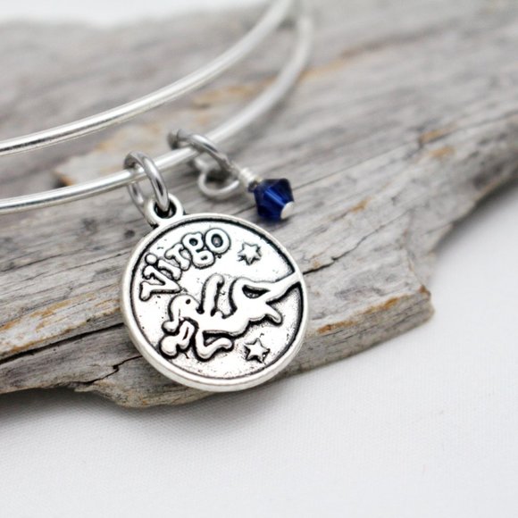 September Virgo Adjustable Charm Bangle - Handmade Zodiac Bracelet - Picture 4 of 13